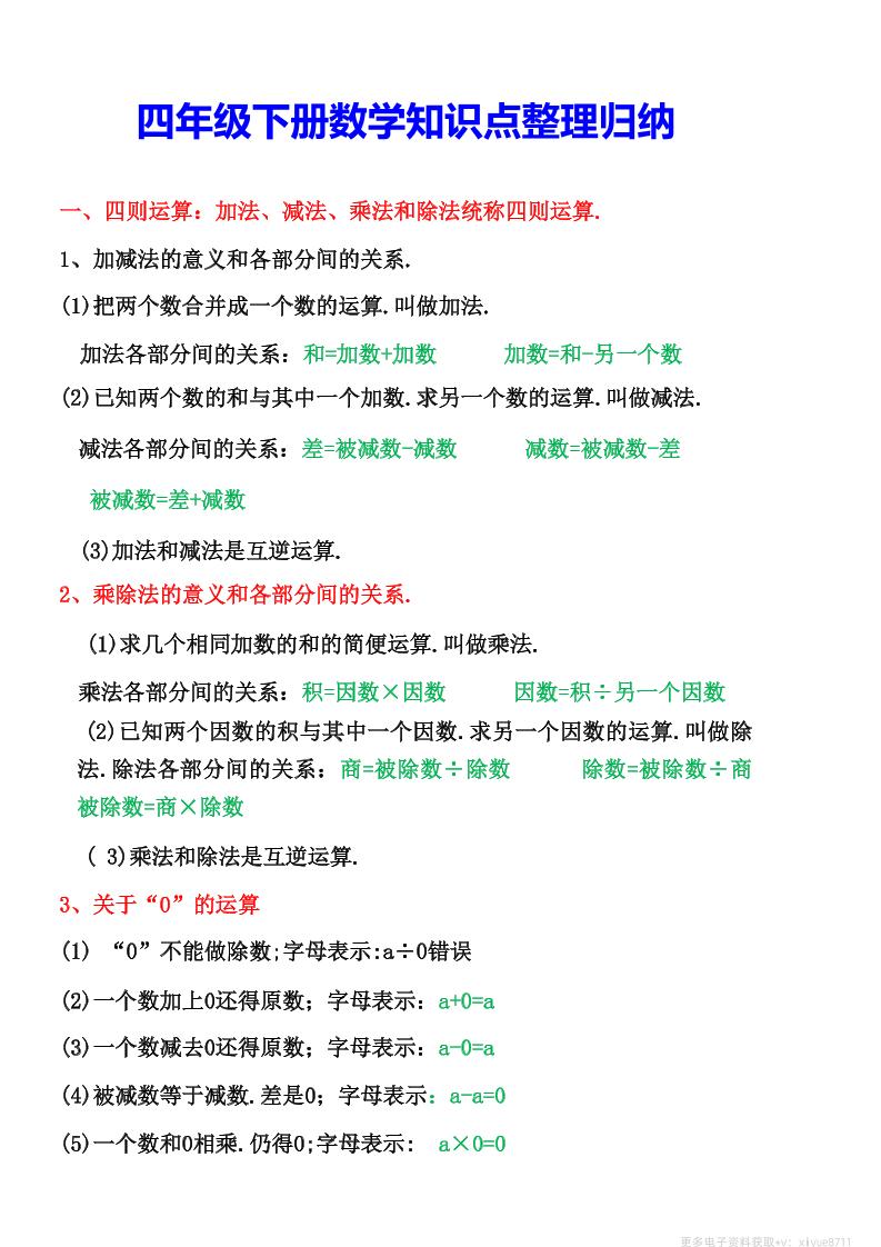 四年级下数学知识点整理归纳(4)-墨尘项目社