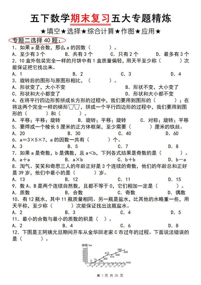 五下数学【期末复习五大专题精炼（专题二：选择）】-墨尘项目社