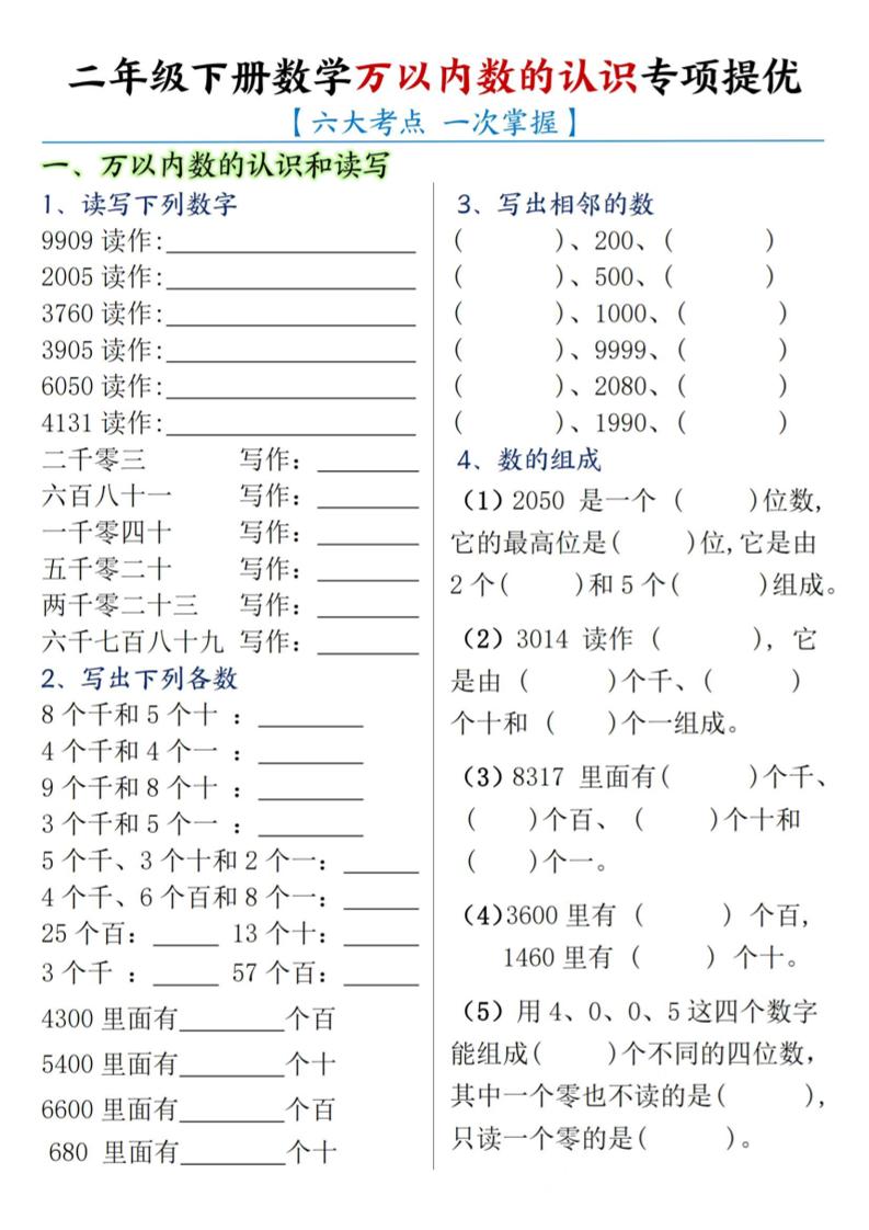 二下数学【万以内数的认识专项提优】-墨尘项目社