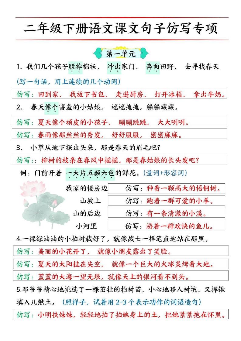 二下语文【必考仿写句子】读背版-墨尘项目社