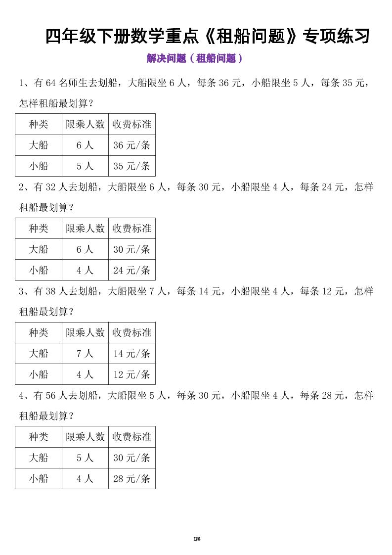 四年级下数学租船问题(4)-墨尘项目社